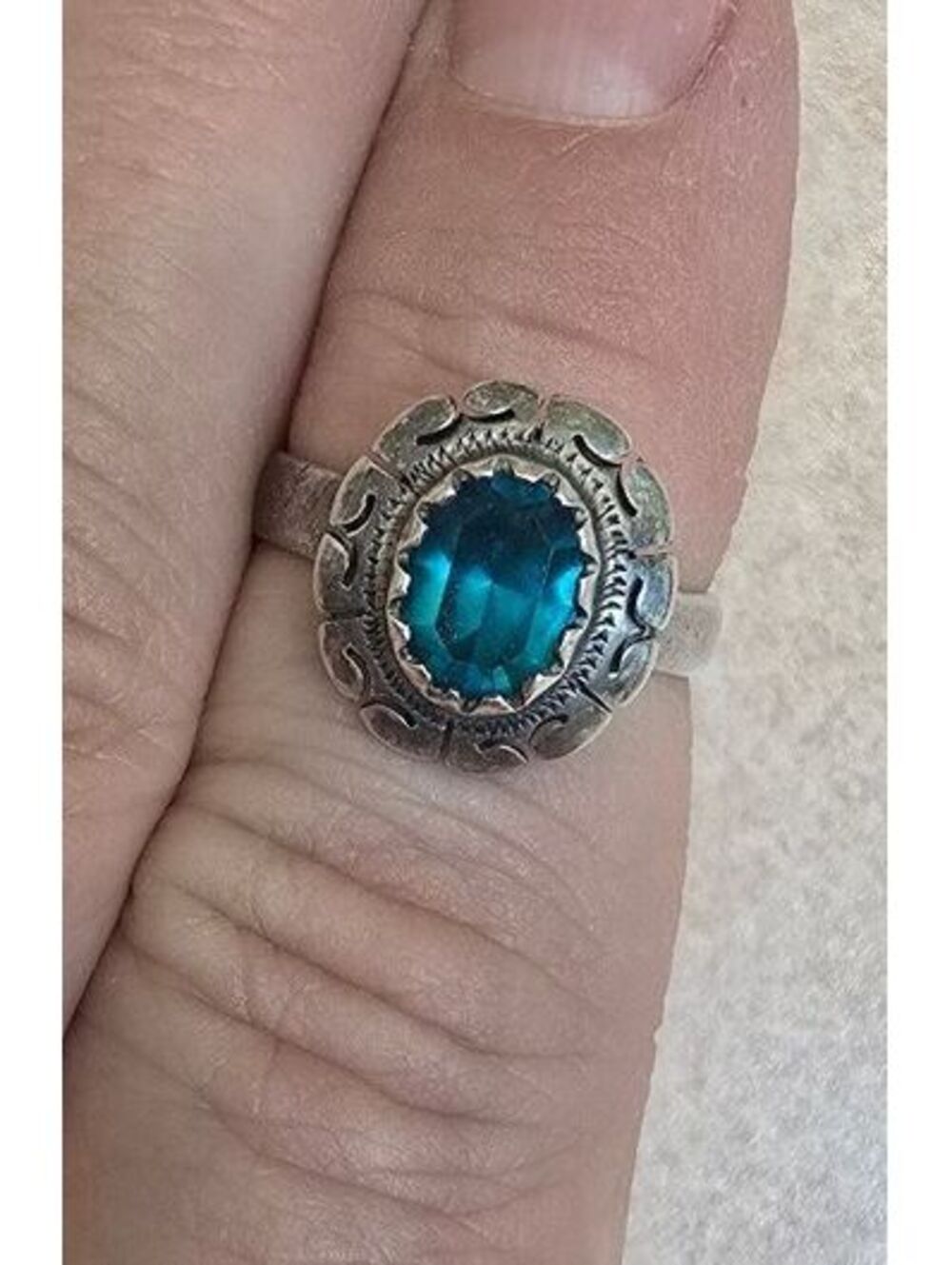 Vintage Sterling Silver 925 Blue Topaz Oval Statement Ring Size 10